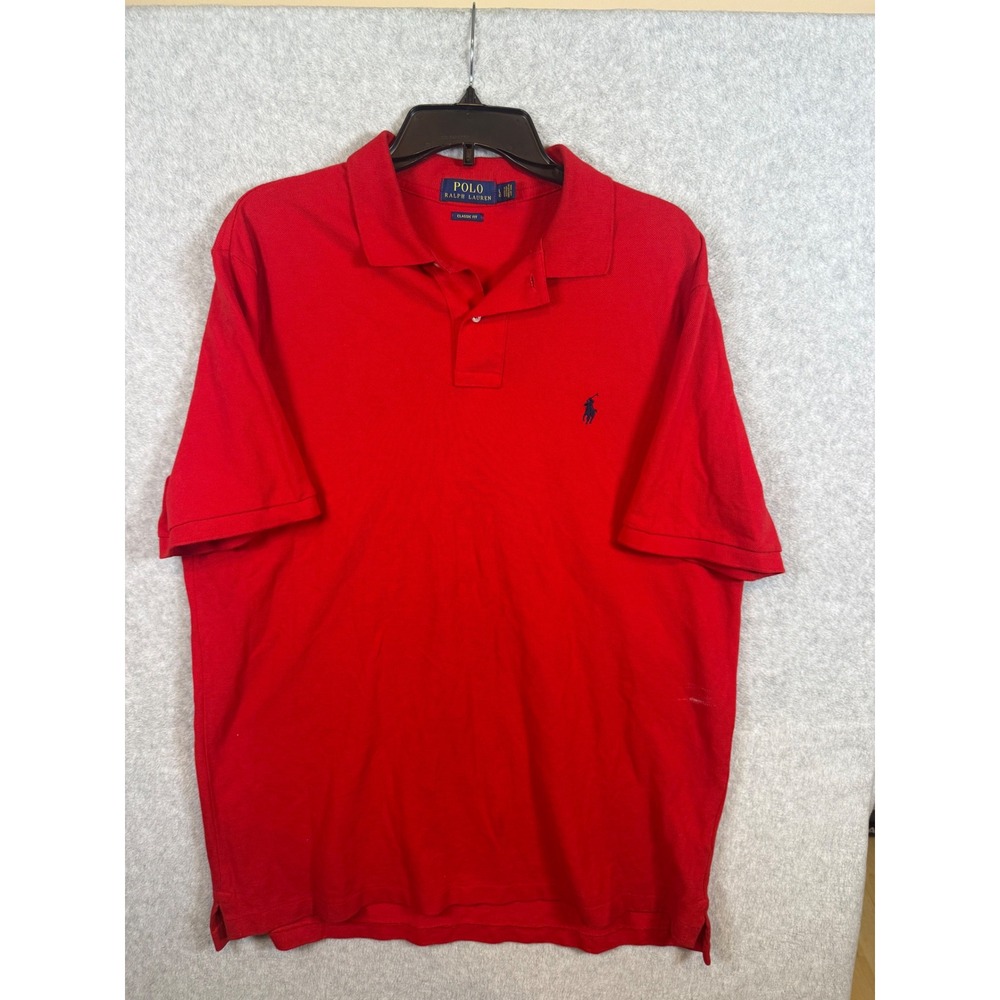 Polo Ralph Lauren Mens Classic Fit Red Pique Short Sleeve Polo Shirt Large